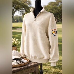 Cutter & Buck Dr Pepper Quarter Zip Sweater Cream Ribbed Golf Luxury Pullover